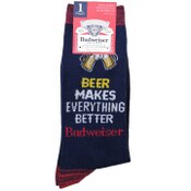 Wholesale - 1pr BUDWEISER NAVY/RED MEN CREW SOCKS SIZE 10-13 C/P 60, UPC: 194382048115